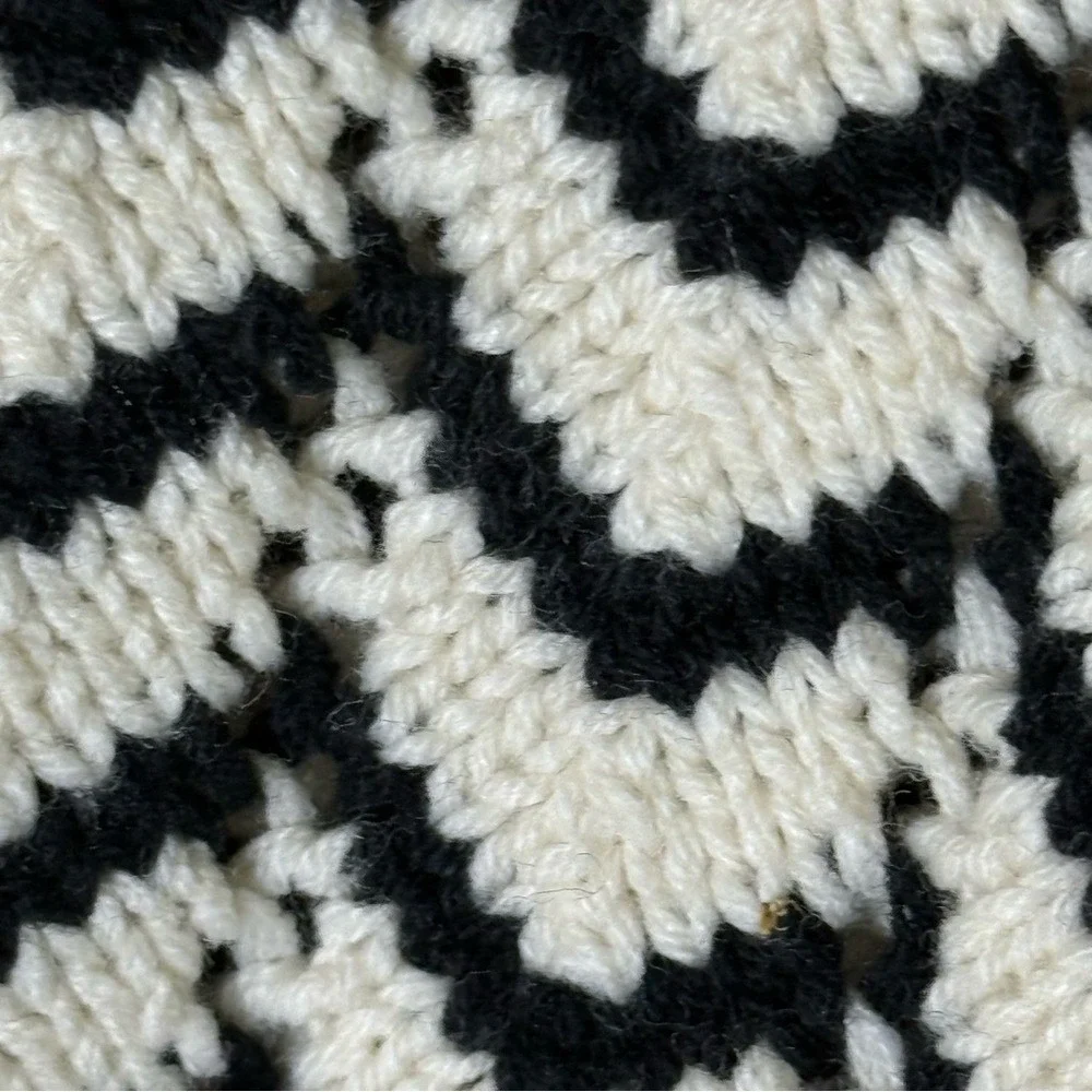 Marled Women Black Cream Chevron Sweater Large Cotton Ribbed‎ Knit Casual Winter